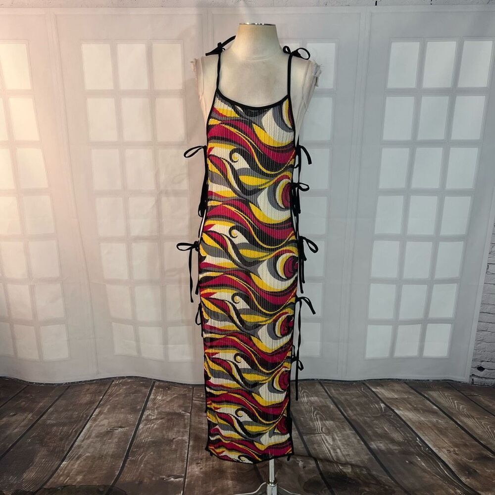 🔥🔥5 for $25🔥🔥 Shein pink yellow black sheer knit side ties swim cover up size XS